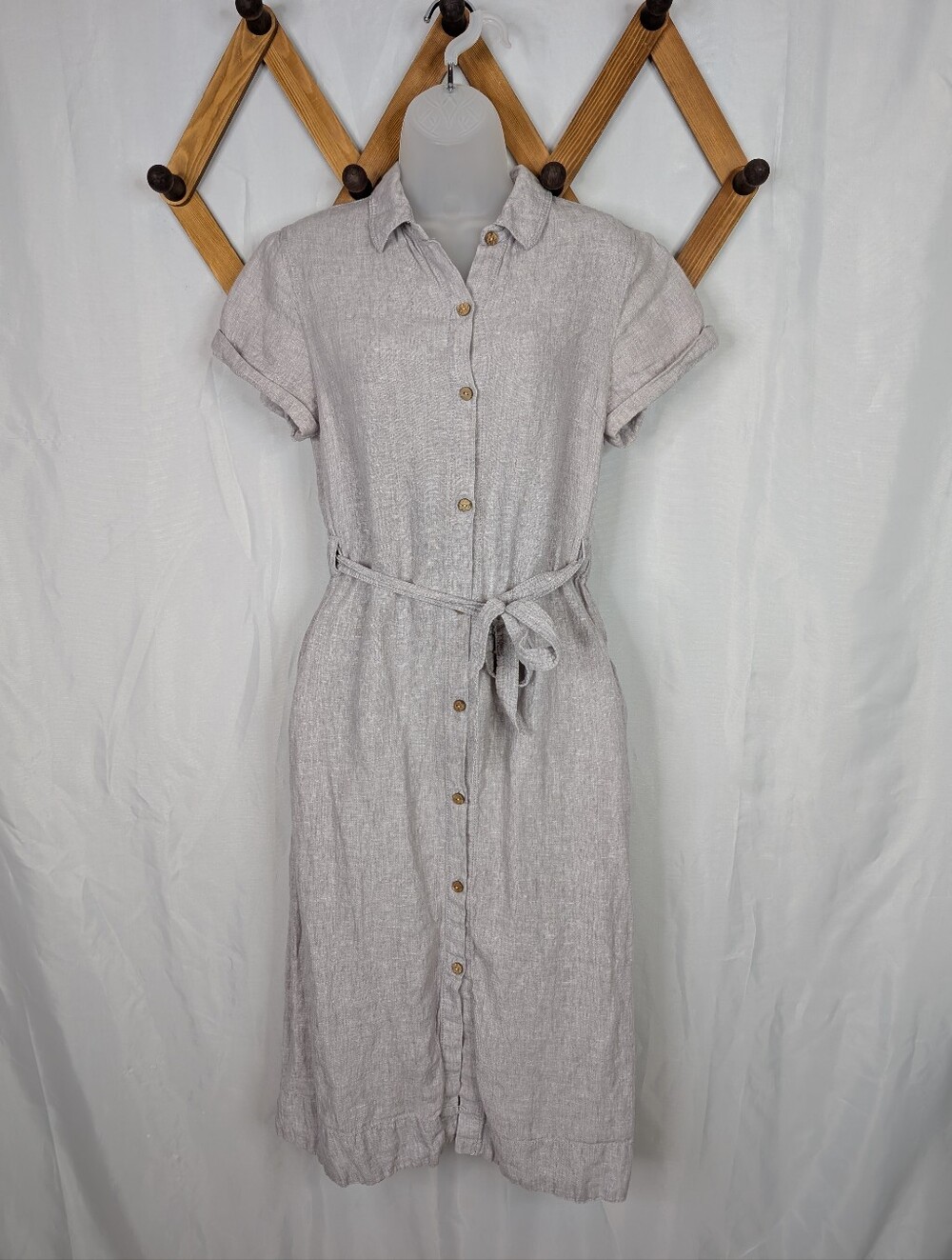 C&C 100% Linen Grey Midi Button Front Shirt Dress - Size 4